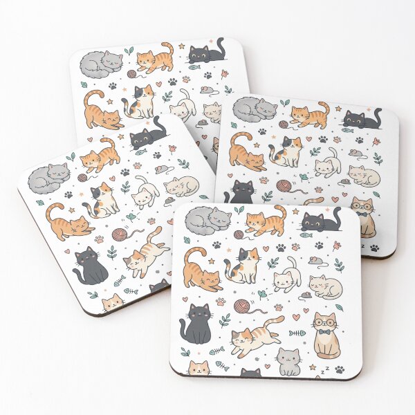 Item preview, Cute Kawaii Cat Pattern with Playful Kittens, Paw Prints and Yarn designed and sold by Artistic Vista.