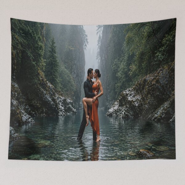 Item preview, Romantic Couple in Mountain River | Wilderness Love Art designed and sold by AfresStudio.