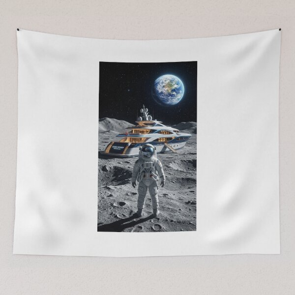 Item preview, Lunar Yacht Odyssey: Astronaut, Superyacht 'Cosmic Odyssey' and Earth from the Moon Wall Art designed and sold by Rain-Road.