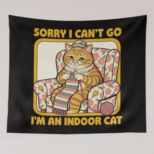 Item preview, Sorry I Can't Go I'm An Indoor Cat Funny Grandma Knitting Retro designed and sold by CozyCubs-Art.