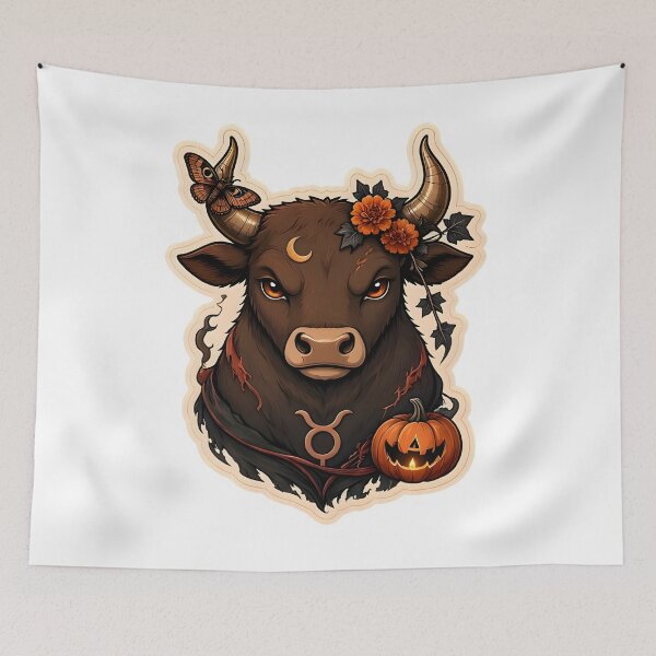 Item preview, Taurus Autumn Bull Portrait Halloween designed and sold by Zodiac Celestial Art.