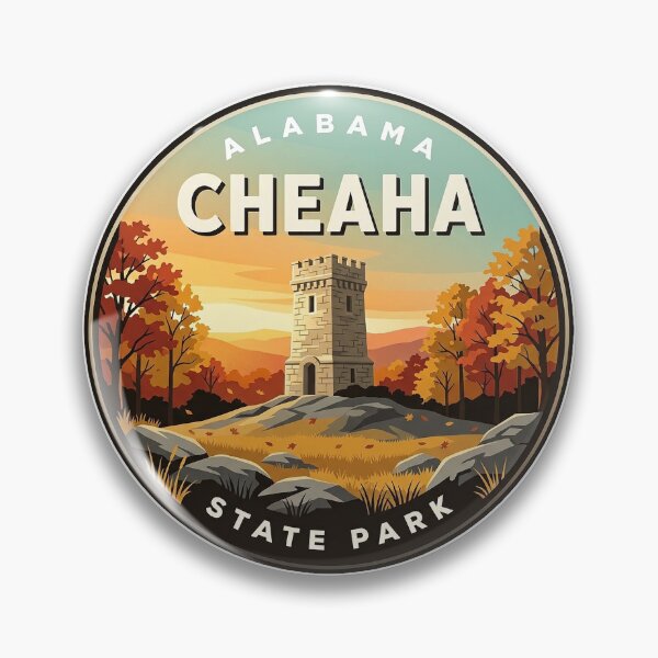 Item preview, Cheaha State Park Alabama Autumn Bunker Tower Round Badge Sticker designed and sold by DetourDgn.
