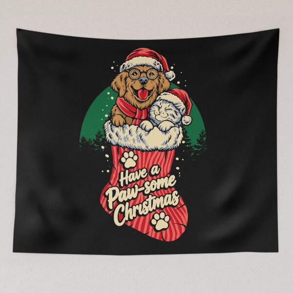 Item preview, Have a Paw-some Christmas Dog and Cat Santa Holiday Design designed and sold by phsycartwork.