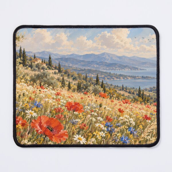 Item preview, Vintage Meadow Poppy Field Oil Painting Coastal Hillside designed and sold by Jozefin's Studio.