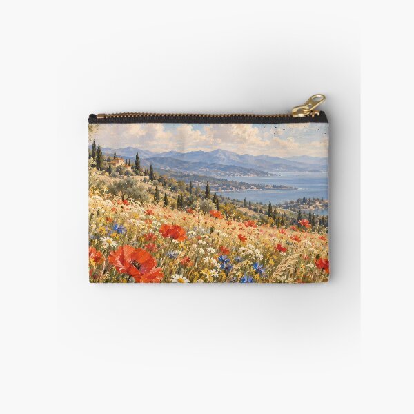 Item preview, Vintage Meadow Poppy Field Oil Painting Coastal Hillside designed and sold by Jozefin's Studio.