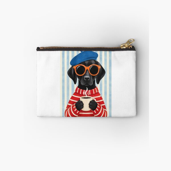 Item preview, Black Labrador Dog with Coffee – French Style Beret & Sunglasses designed and sold by anemiche.