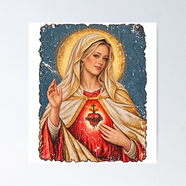 Item preview, Sophia Leone Sacred Heart Of Mary Vintage Oil Painting designed and sold by CozyCubs-Art.