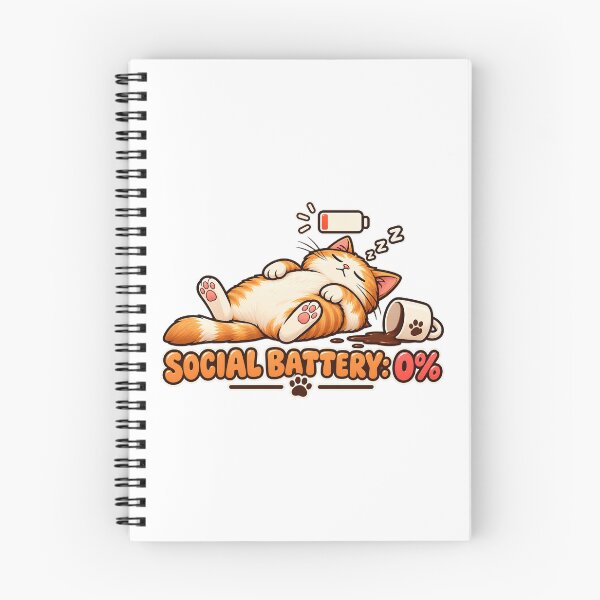 Item preview, Social Battery Zero Cute Sleepy Cat Funny Introvert Aesthetic Sticker / T-Shirt designed and sold by Cozy Introvert Club.