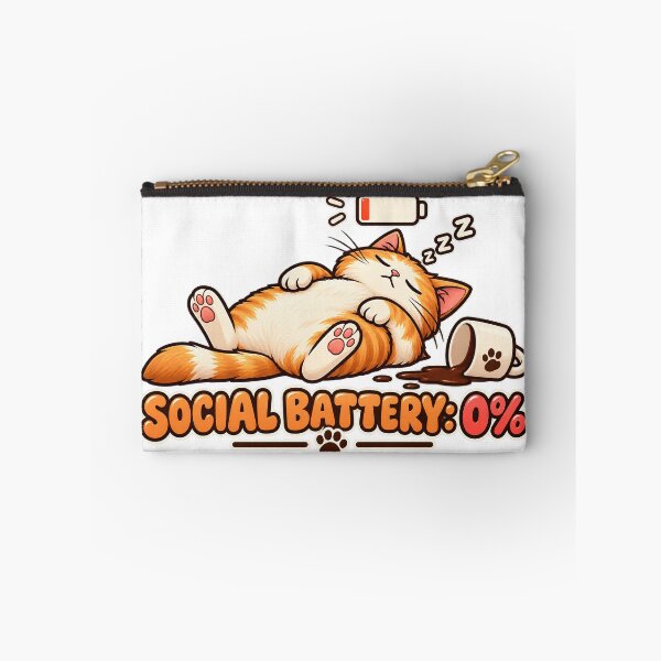 Item preview, Social Battery Zero Cute Sleepy Cat Funny Introvert Aesthetic Sticker / T-Shirt designed and sold by Cozy Introvert Club.