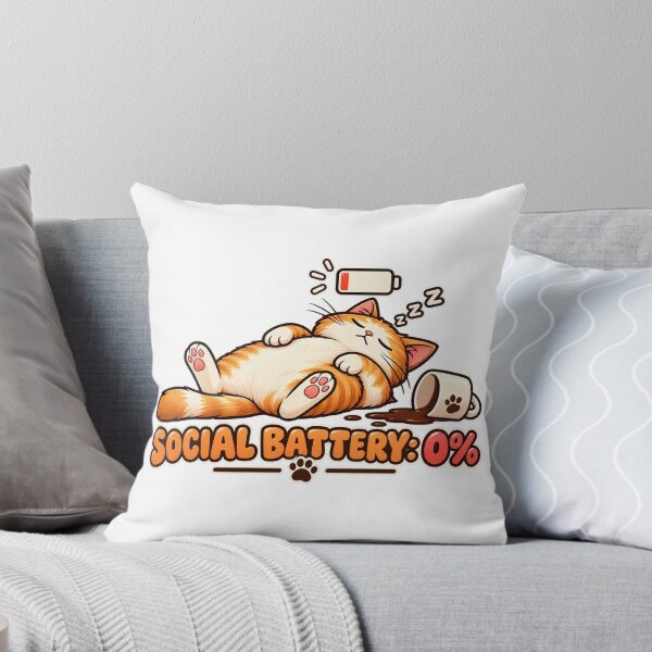 Item preview, Social Battery Zero Cute Sleepy Cat Funny Introvert Aesthetic Sticker / T-Shirt designed and sold by Cozy Introvert Club.
