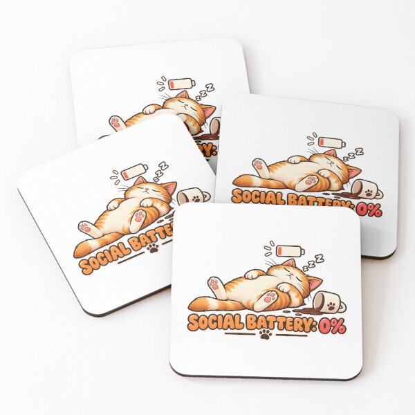 Item preview, Social Battery Zero Cute Sleepy Cat Funny Introvert Aesthetic Sticker / T-Shirt designed and sold by Cozy Introvert Club.