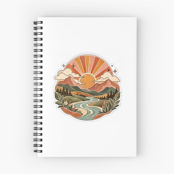 Item preview, Retro 70s Boho Sun and Mountain Abstract Landscape Sticker designed and sold by SlapHappyArt.