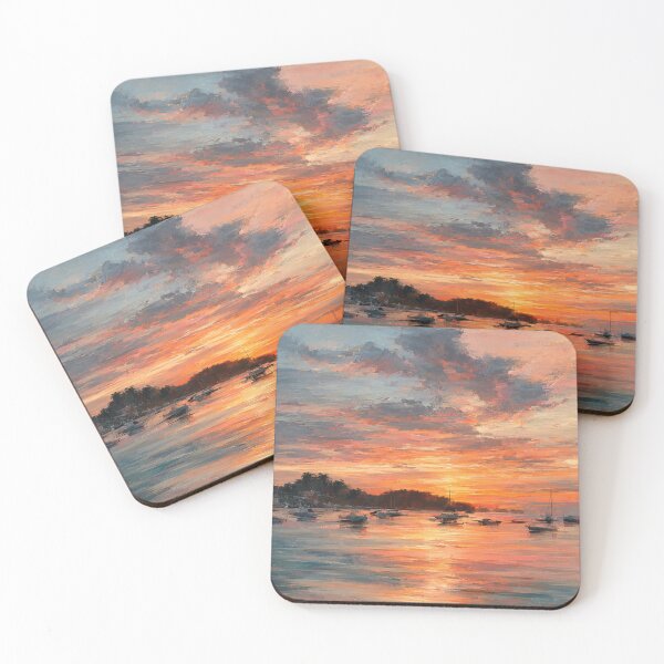 Item preview, Impressionist Vibrant Sunest with Sailboats designed and sold by Paper&Palette.