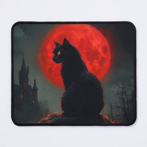 Item preview, Gothic Black Cat Halloween Blood Moon Haunted Castle Art designed and sold by GrinGalore.
