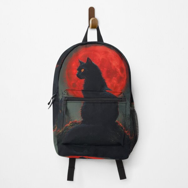Item preview, Gothic Black Cat Halloween Blood Moon Haunted Castle Art designed and sold by GrinGalore.