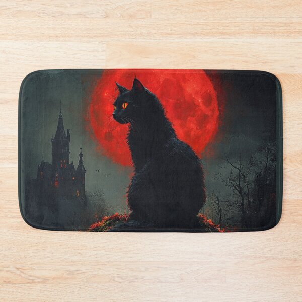 Item preview, Gothic Black Cat Halloween Blood Moon Haunted Castle Art designed and sold by GrinGalore.