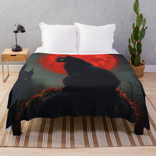 Item preview, Gothic Black Cat Halloween Blood Moon Haunted Castle Art designed and sold by GrinGalore.