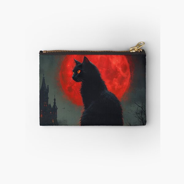 Item preview, Gothic Black Cat Halloween Blood Moon Haunted Castle Art designed and sold by GrinGalore.