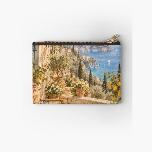 Item preview, Coastal Mediterranean Lemon Terrace Oil Painting Sea View designed and sold by Jozefin's Studio.