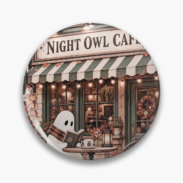 Item preview, Night Owl Café – Cozy Reading Ghost and Coffee Halloween Design designed and sold by pinkaesthetik.