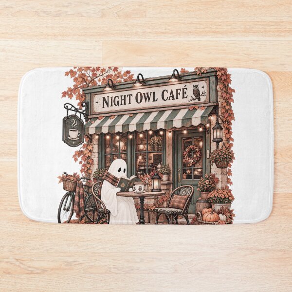 Item preview, Night Owl Café – Cozy Reading Ghost and Coffee Halloween Design designed and sold by pinkaesthetik.