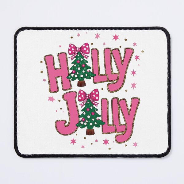 Item preview, Holly Jolly" Pink and Gold Glitter Christmas Typography Graphic designed and sold by CreativeNest Prints.
