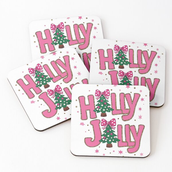 Item preview, Holly Jolly" Pink and Gold Glitter Christmas Typography Graphic designed and sold by CreativeNest Prints.