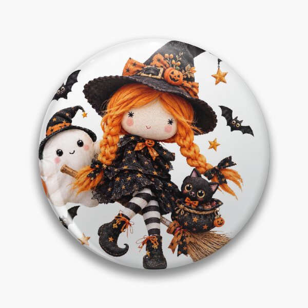 Item preview, Kawaii Witch Girl on Broom with Cute Ghost Black Cat and Pumpkin - Halloween PNG designed and sold by HoMya.
