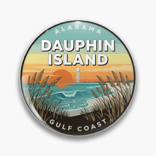 Item preview, Dauphin Island Alabama Sunset Beach Sea Oats Round Badge Sticker designed and sold by DetourDgn.