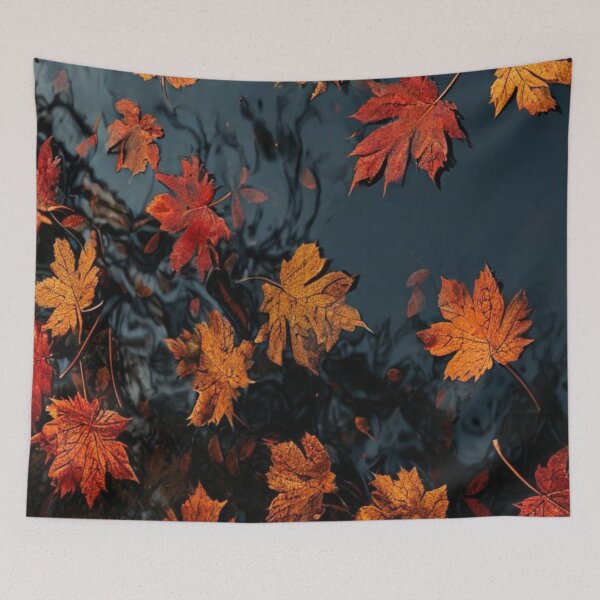 Item preview, Autumn Maple Leaves Floating on Dark Water — Moody Fall Foliage Art designed and sold by LYAN-STORE.