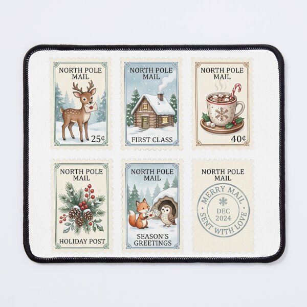 Item preview, Merry Mail Winter Woodland Faux Postage Stamps Cute Holiday Pen Pal Envelope Stickers designed and sold by joy-Moons.