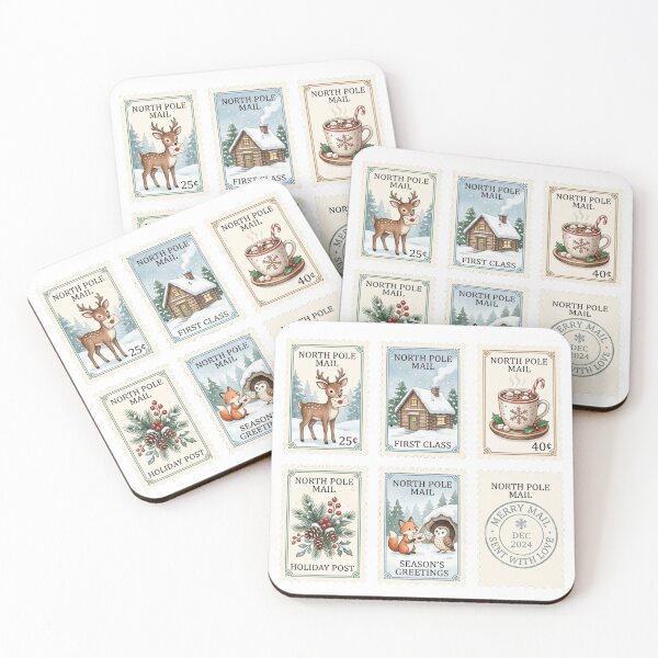 Item preview, Merry Mail Winter Woodland Faux Postage Stamps Cute Holiday Pen Pal Envelope Stickers designed and sold by joy-Moons.