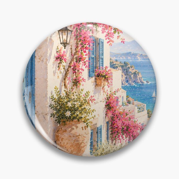 Item preview, Coastal Mediterranean Alley Oil Painting Bougainvillea Cat designed and sold by Jozefin's Studio.
