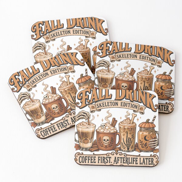 Item preview, Fall Drink Skeleton Edition – Halloween Coffee and Pumpkin Spice designed and sold by pinkaesthetik.