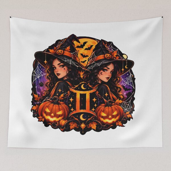 Item preview, Gemini Twin Witches Halloween Art designed and sold by Zodiac Celestial Art.