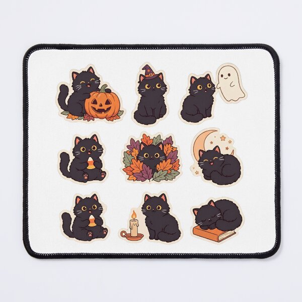 Item preview, Fluffy Black Cat Sticker Pack – Cute Halloween Cats with Big Amber Eyes, Pumpkin, Witch Hat, Ghost, Candy Corn & Fall Leaves designed and sold by abdelski.