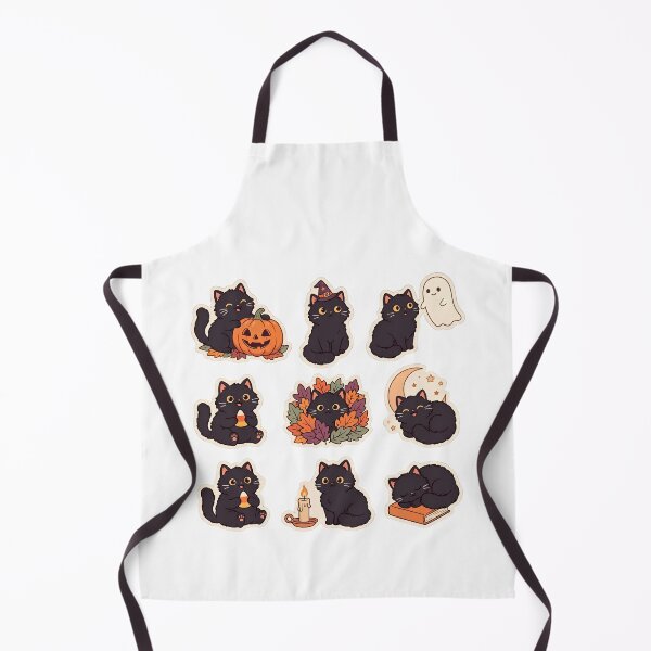 Item preview, Fluffy Black Cat Sticker Pack – Cute Halloween Cats with Big Amber Eyes, Pumpkin, Witch Hat, Ghost, Candy Corn & Fall Leaves designed and sold by abdelski.