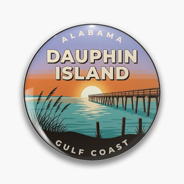 Item preview, Dauphin Island Alabama Fishing Pier Sunset Round Badge Sticker designed and sold by DetourDgn.