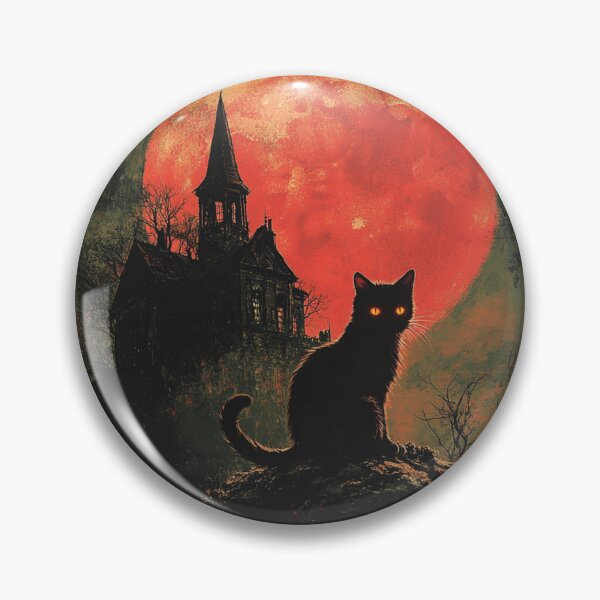 Item preview, Goth Black Cat Blood Moon - Gothic Haunted House Hallowenn Art designed and sold by GrinGalore.