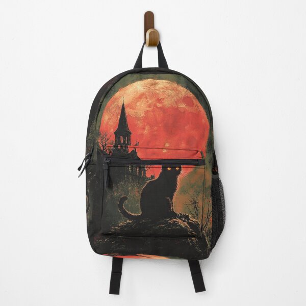 Item preview, Goth Black Cat Blood Moon - Gothic Haunted House Hallowenn Art designed and sold by GrinGalore.