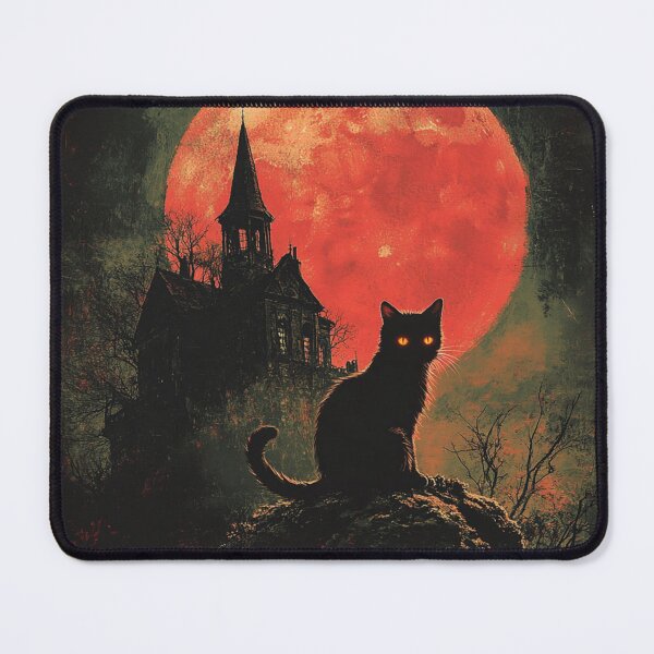 Item preview, Goth Black Cat Blood Moon - Gothic Haunted House Hallowenn Art designed and sold by GrinGalore.