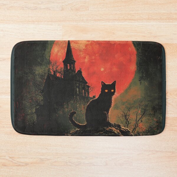 Item preview, Goth Black Cat Blood Moon - Gothic Haunted House Hallowenn Art designed and sold by GrinGalore.