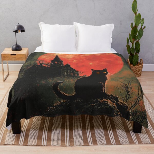 Item preview, Goth Black Cat Blood Moon - Gothic Haunted House Hallowenn Art designed and sold by GrinGalore.