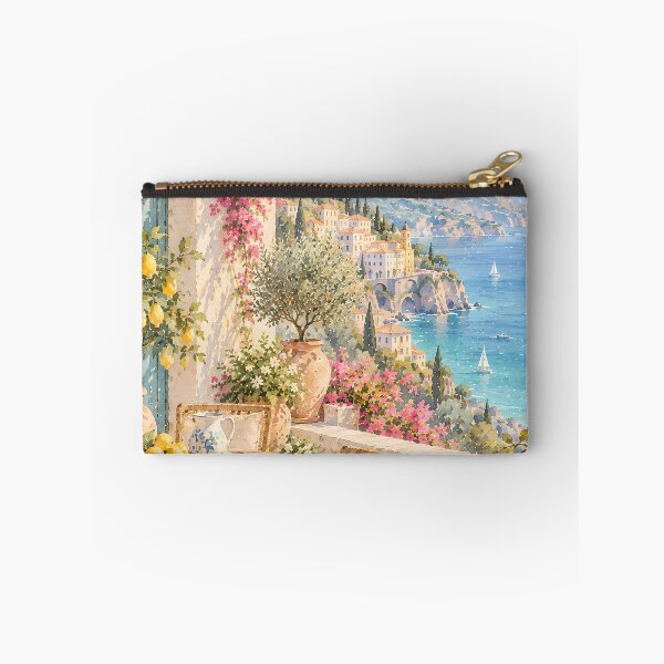 Item preview, Coastal Mediterranean Terrace Oil Painting Lemon Bougainvillea designed and sold by Jozefin's Studio.
