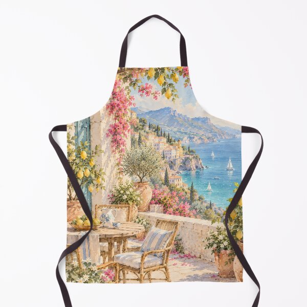 Item preview, Coastal Mediterranean Terrace Oil Painting Lemon Bougainvillea designed and sold by Jozefin's Studio.