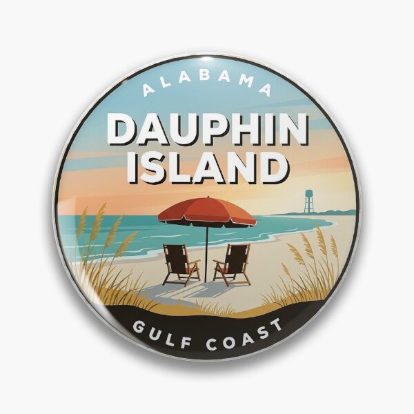Item preview, Dauphin Island Alabama Sunrise Beach Chairs Round Badge Sticker designed and sold by DetourDgn.