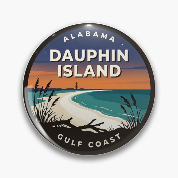 Item preview, Dauphin Island Alabama West End Beach Dusk Round Badge Sticker designed and sold by DetourDgn.