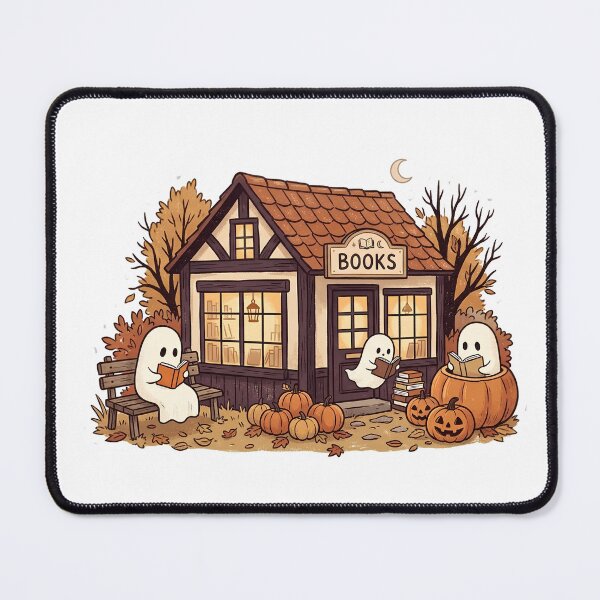 Item preview, Cozy Autumn Bookshop Sticker – Ghosts Reading Books at Spooky Bookstore with Pumpkins, Fall Book Lover Halloween Sticker designed and sold by abdelski.