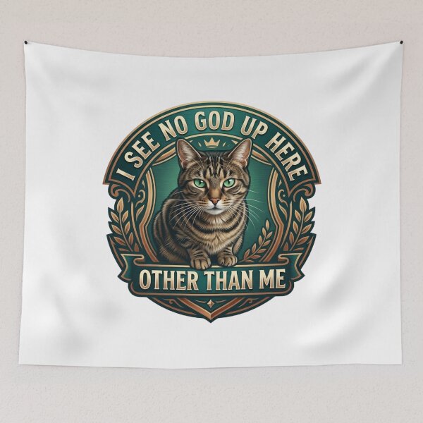 Item preview, Funny Arrogant Cat King Tee « I see no God up here, other than me » designed and sold by DigitalSkyfall.