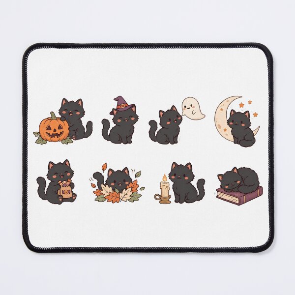 Item preview, Kawaii Black Kitten Sticker Pack – Cute Halloween Cats with Blush Cheeks, Trick or Treat Bag, Pumpkin, Witch Hat & Moon designed and sold by abdelski.